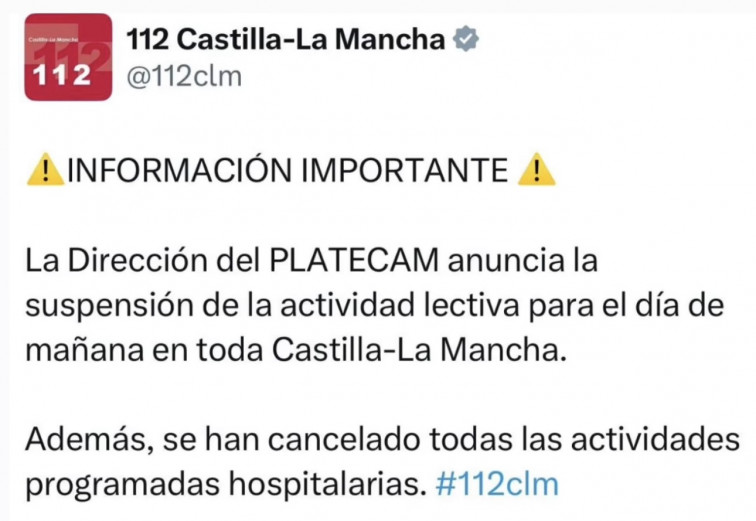 Suspendida la actividad docente y sanitaria en Castilla-La Mancha