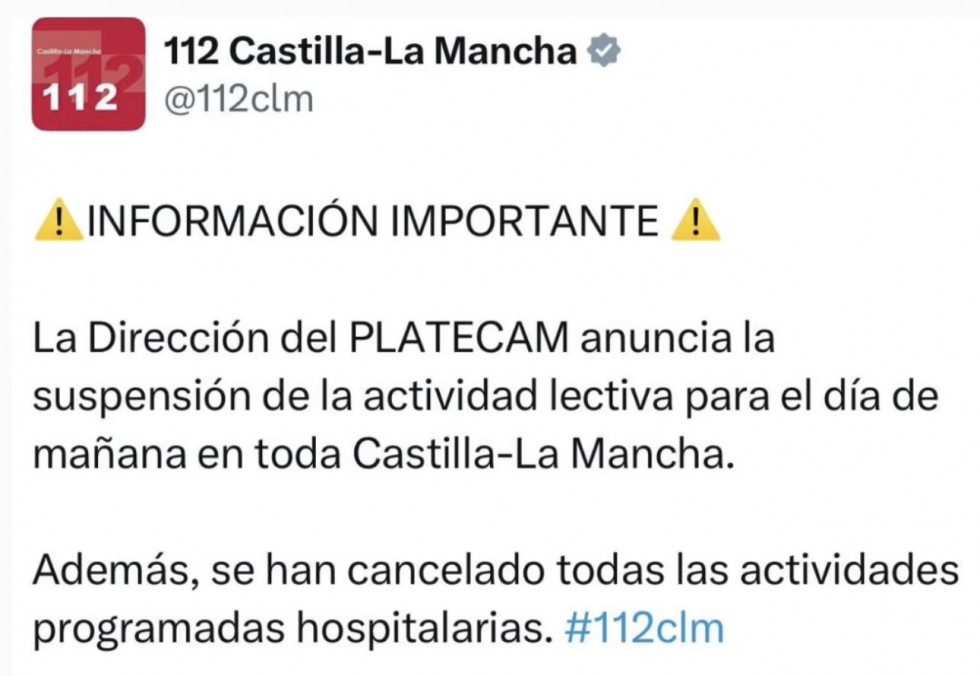 Suspendida la actividad docente y sanitaria en Castilla-La Mancha
